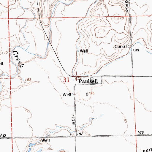 Topographic Map of Paulsell, CA