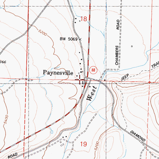 Topographic Map of Paynesville, CA