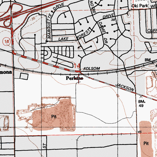 Topographic Map of Perkins, CA
