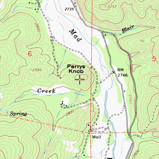 Topographic Map of Perrys Knob, CA