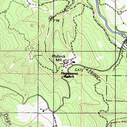 Topographic Map of Philbrick Mill, CA