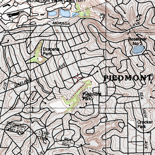 Topographic Map of Piedmont, CA