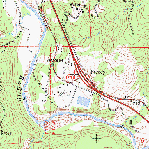 Topographic Map of Piercy, CA