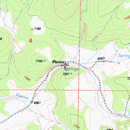 Topographic Map of Pizona, CA