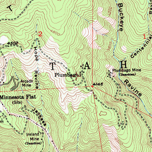 Topographic Map of Plumbago, CA