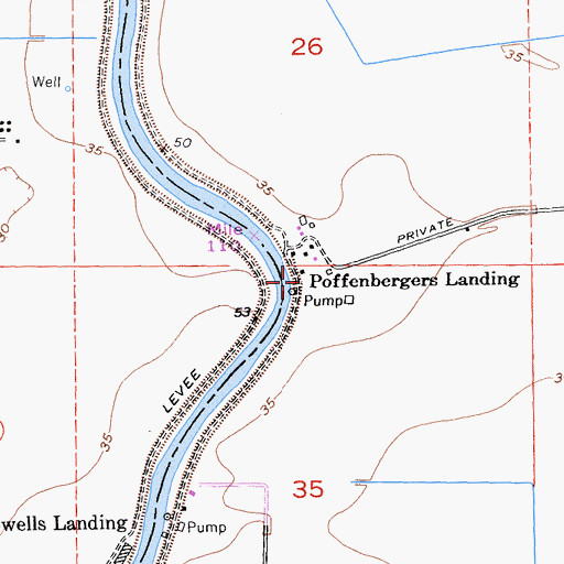 Topographic Map of Poffenbergers Landing, CA