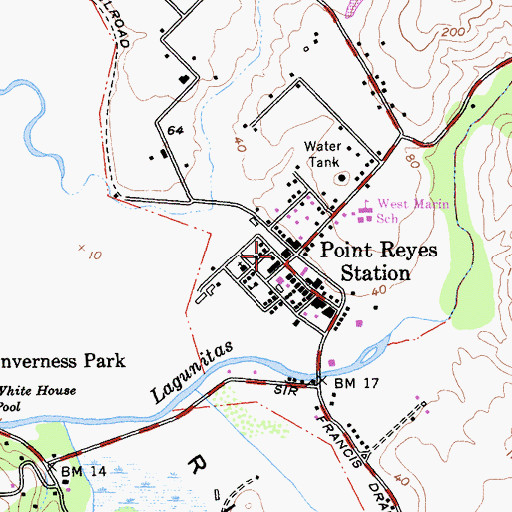 Topographic Map of Point Reyes Station, CA