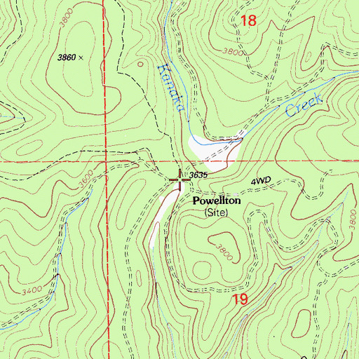 Topographic Map of Powellton, CA