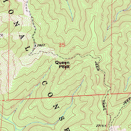 Topographic Map of Queen Peak, CA
