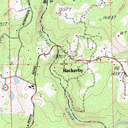 Topographic Map of Rackerby, CA