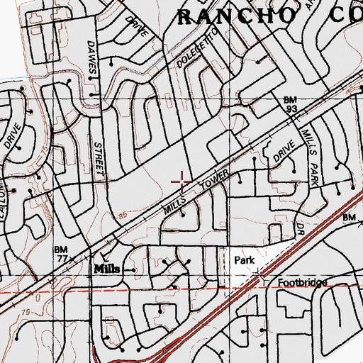 Topographic Map of Rancho Cordova, CA