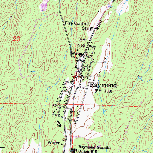 Topographic Map of Raymond, CA