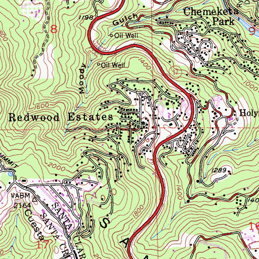 Topographic Map of Redwood Estates, CA