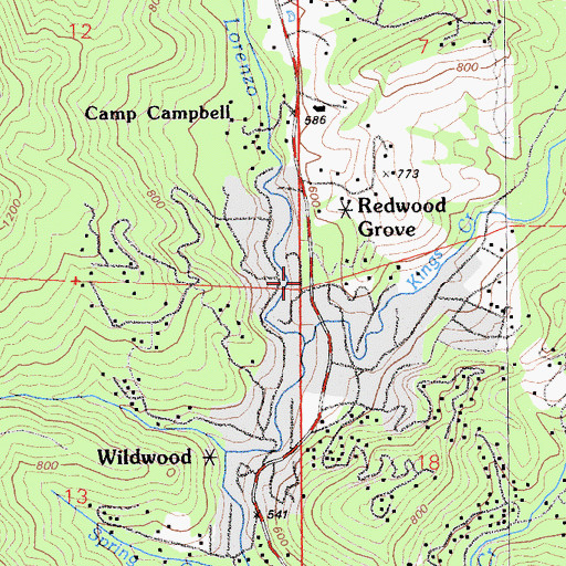 Topographic Map of Redwood Grove, CA