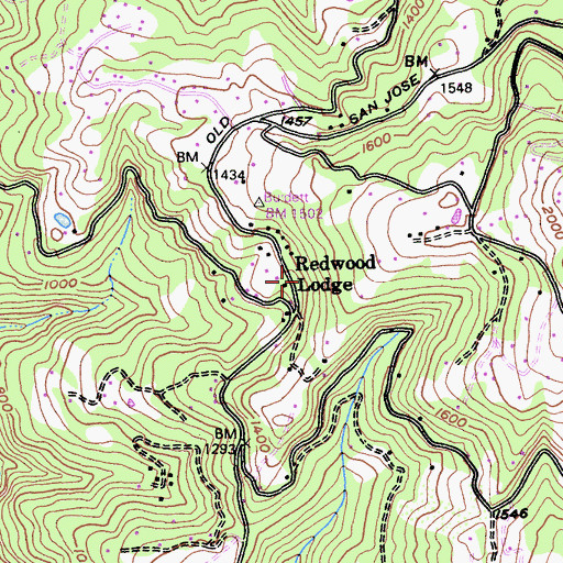 Topographic Map of Redwood Lodge, CA