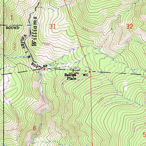 Topographic Map of Reeves Place, CA