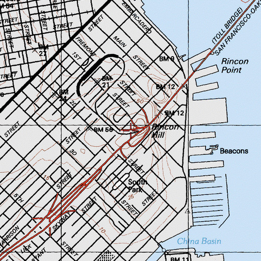 Topographic Map of Rincon Hill, CA