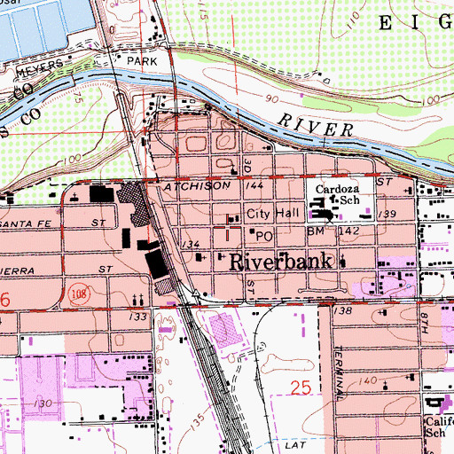 Topographic Map of Riverbank, CA