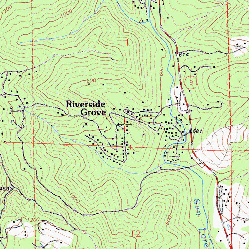 Topographic Map of Riverside Grove, CA