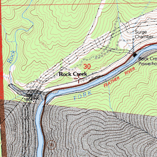 Topographic Map of Rock Creek, CA