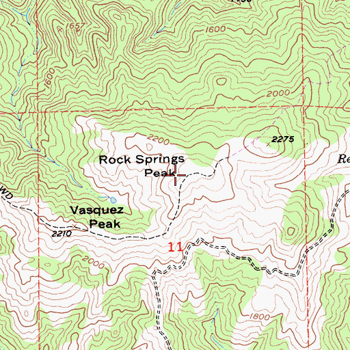 Topographic Map of Rock Springs Peak, CA