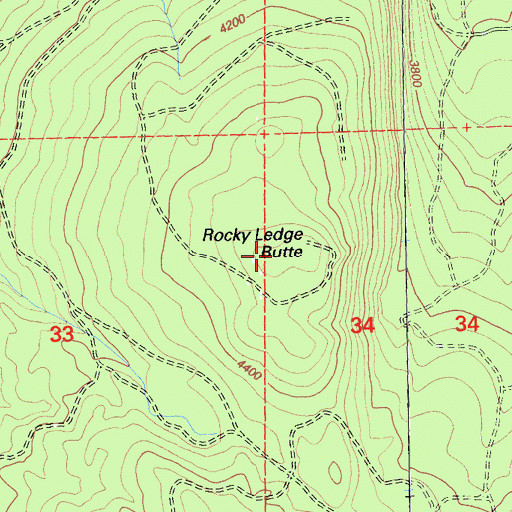 Topographic Map of Rocky Ledge Butte, CA