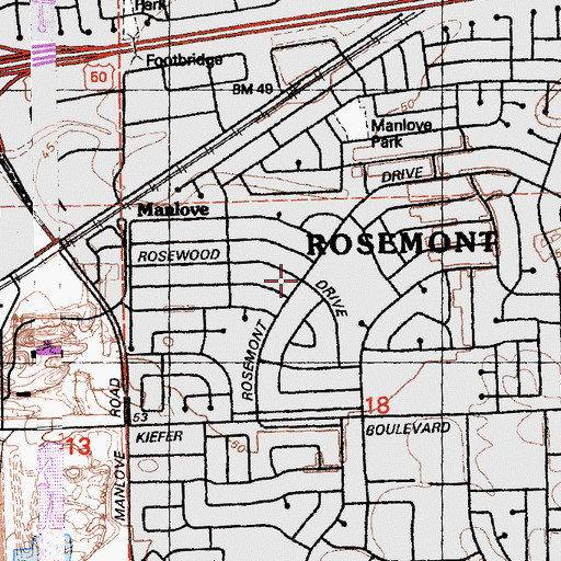 Topographic Map of Rosemont, CA