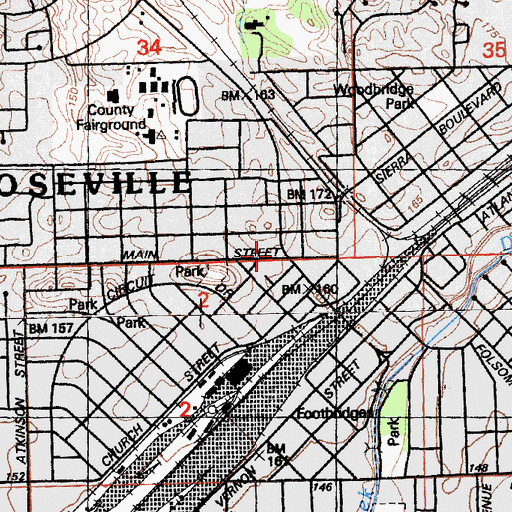 Topographic Map of Roseville, CA