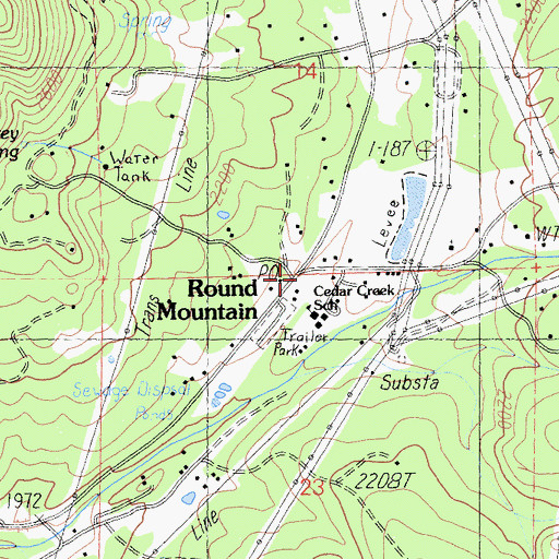 Topographic Map of Round Mountain, CA