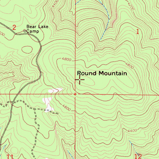 Topographic Map of Round Mountain, CA