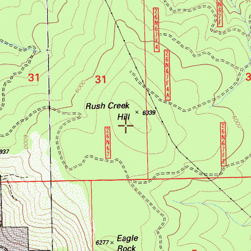 Topographic Map of Rush Creek Hill, CA