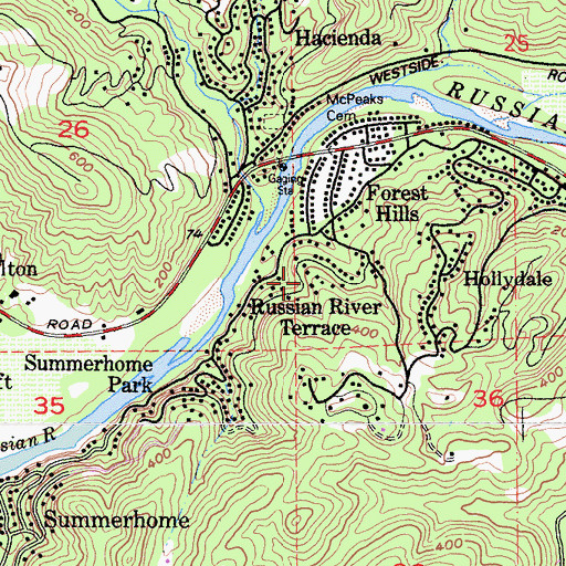 Topographic Map of Russian River Terrace, CA