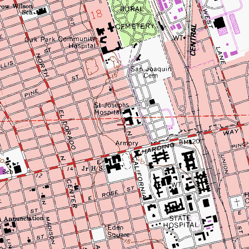 Topographic Map of Dignity Health Saint Joseph's Medical Center of Stockton, CA