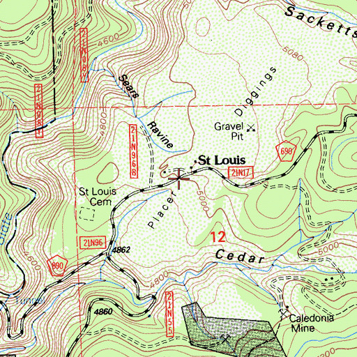 Topographic Map of Saint Louis, CA