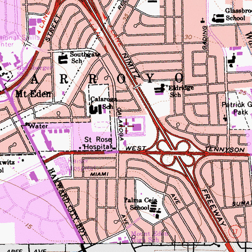 Topographic Map of Saint Rose Hospital, CA
