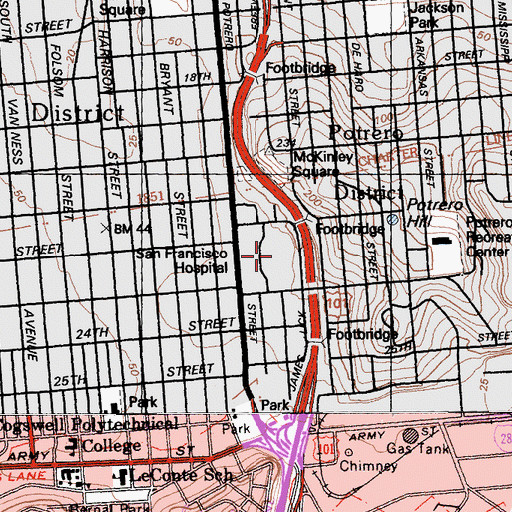 Topographic Map of San Francisco General Hospital, CA