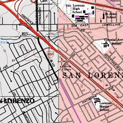 Topographic Map of San Lorenzo, CA