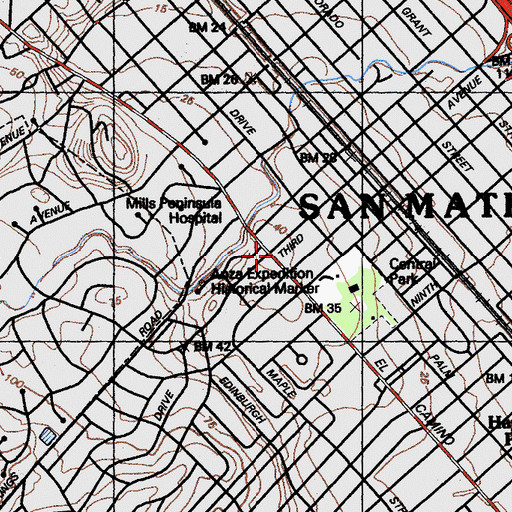 Topographic Map of San Mateo, CA