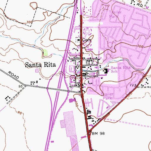 Topographic Map of Santa Rita, CA