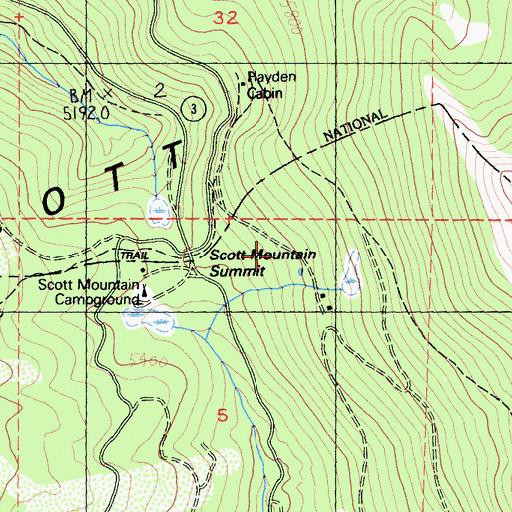Topographic Map of Scott Mountain Summit, CA