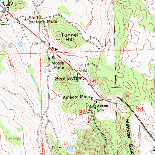 Topographic Map of Scottsville, CA