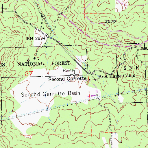 Topographic Map of Second Garrotte, CA