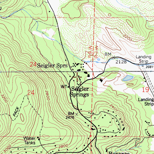 Topographic Map of Seigler Springs, CA