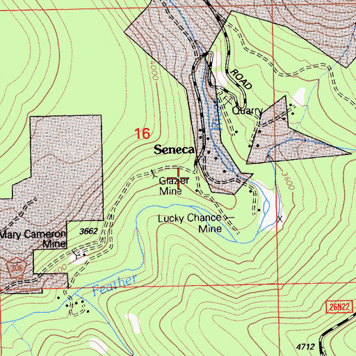 Topographic Map of Seneca, CA