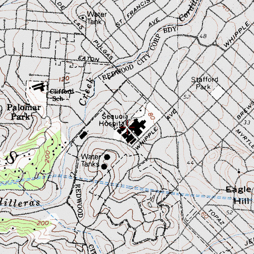 Topographic Map of Sequoia Hospital, CA