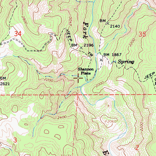 Topographic Map of Shannon Place, CA