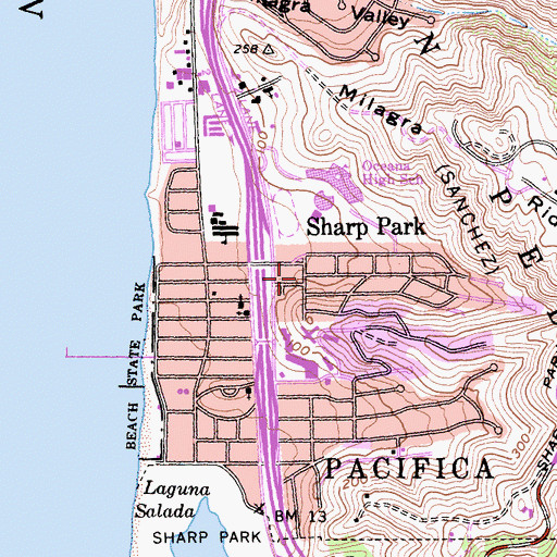 Topographic Map of Sharp Park, CA