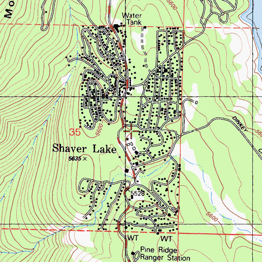 Topographic Map of Shaver Lake, CA