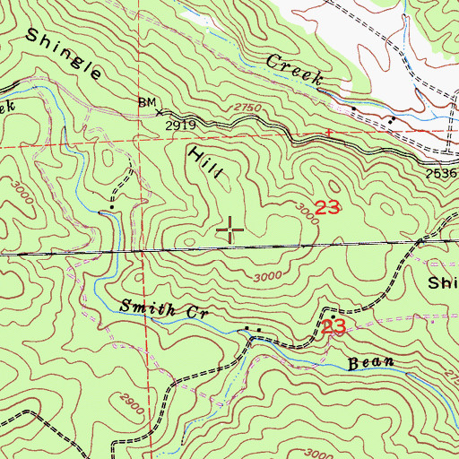 Topographic Map of Shingle Hill, CA