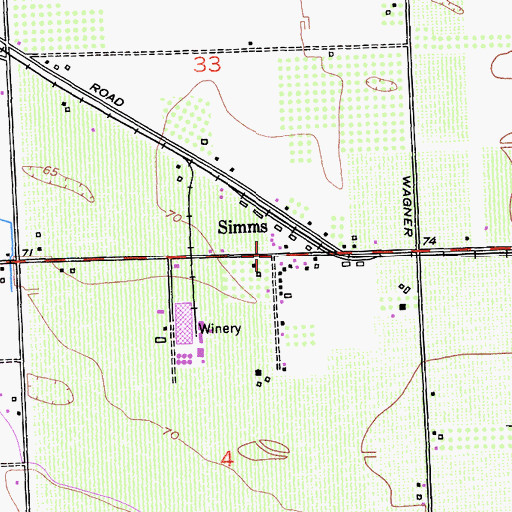 Topographic Map of Simms, CA